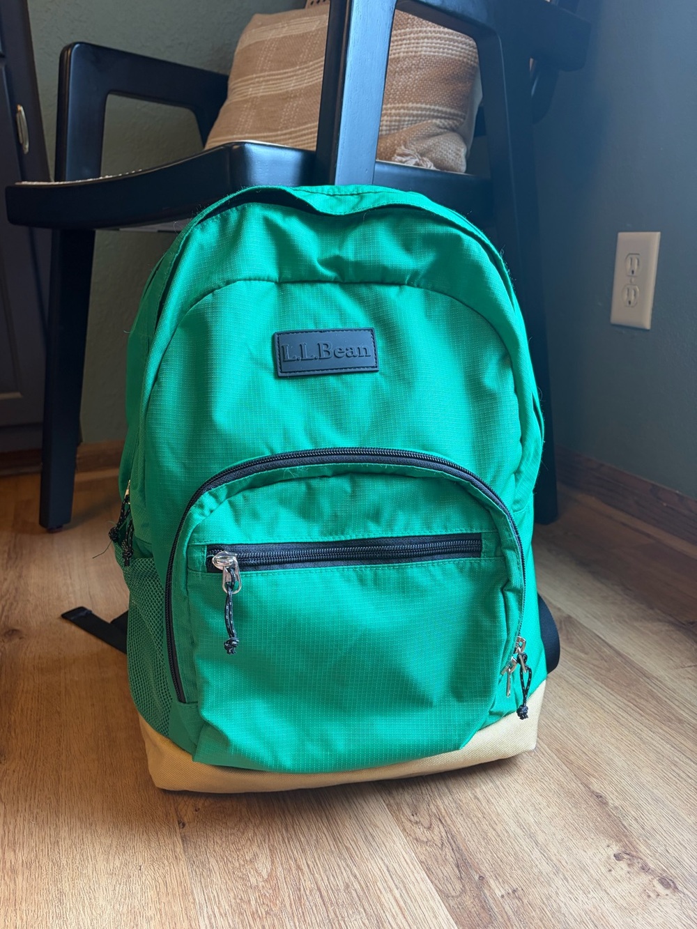 L.L.Bean Mountain Classic School Backpack 24L Green Tan Daypack Excellent